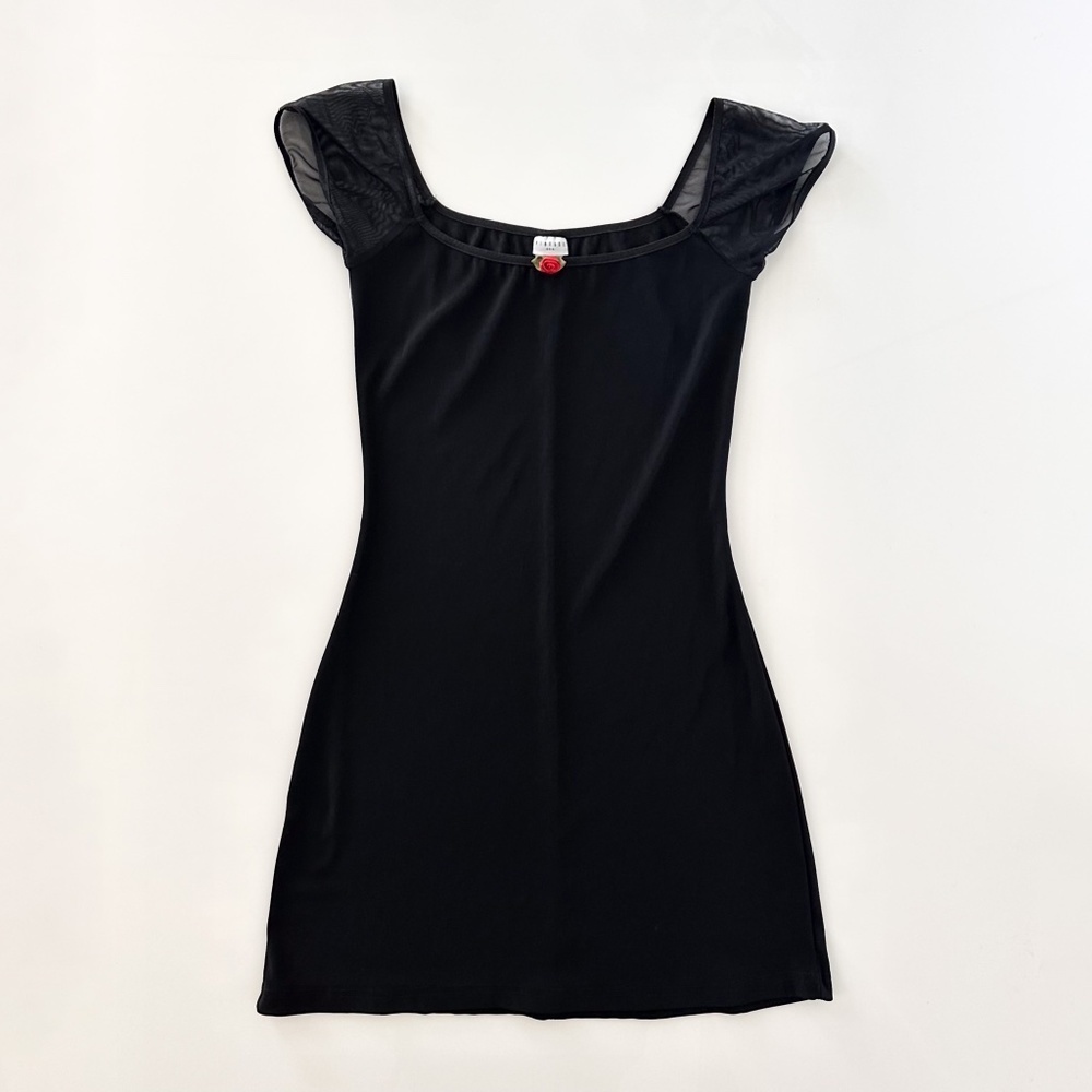 Vintage Finesse USA Mini Back Cap Sleeve Dress with Rose Detail - size large